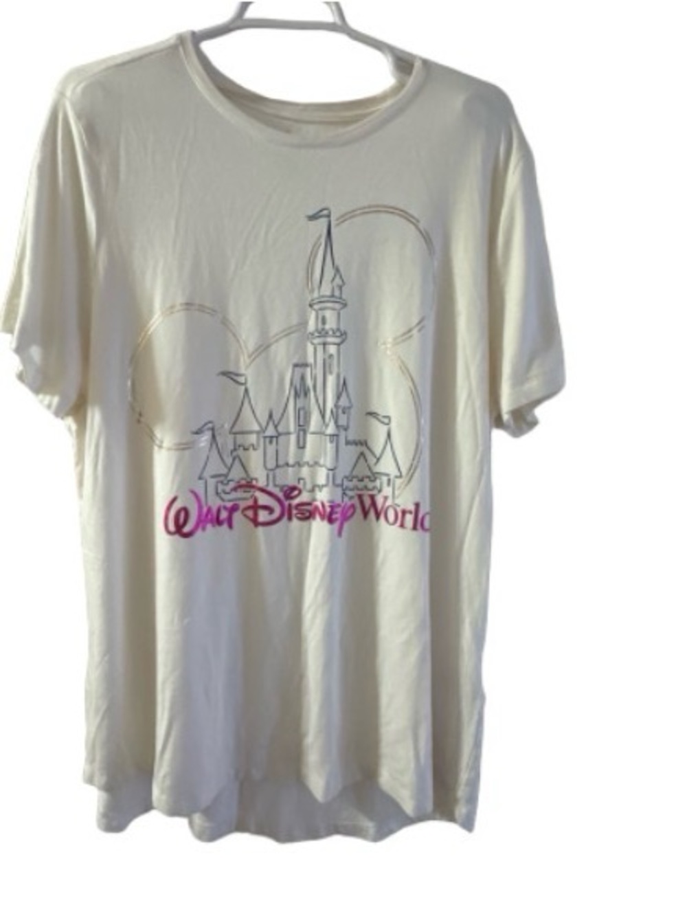 Disney Cream Short Sleeve Castle Tee with Pink Walt Disney World Logo metallic
